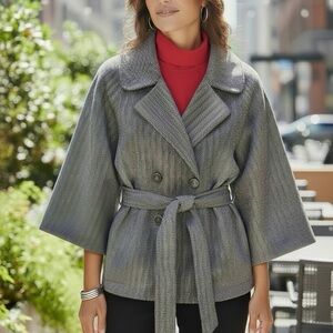 Tahari Elegant Gray Belted Jacket for Women